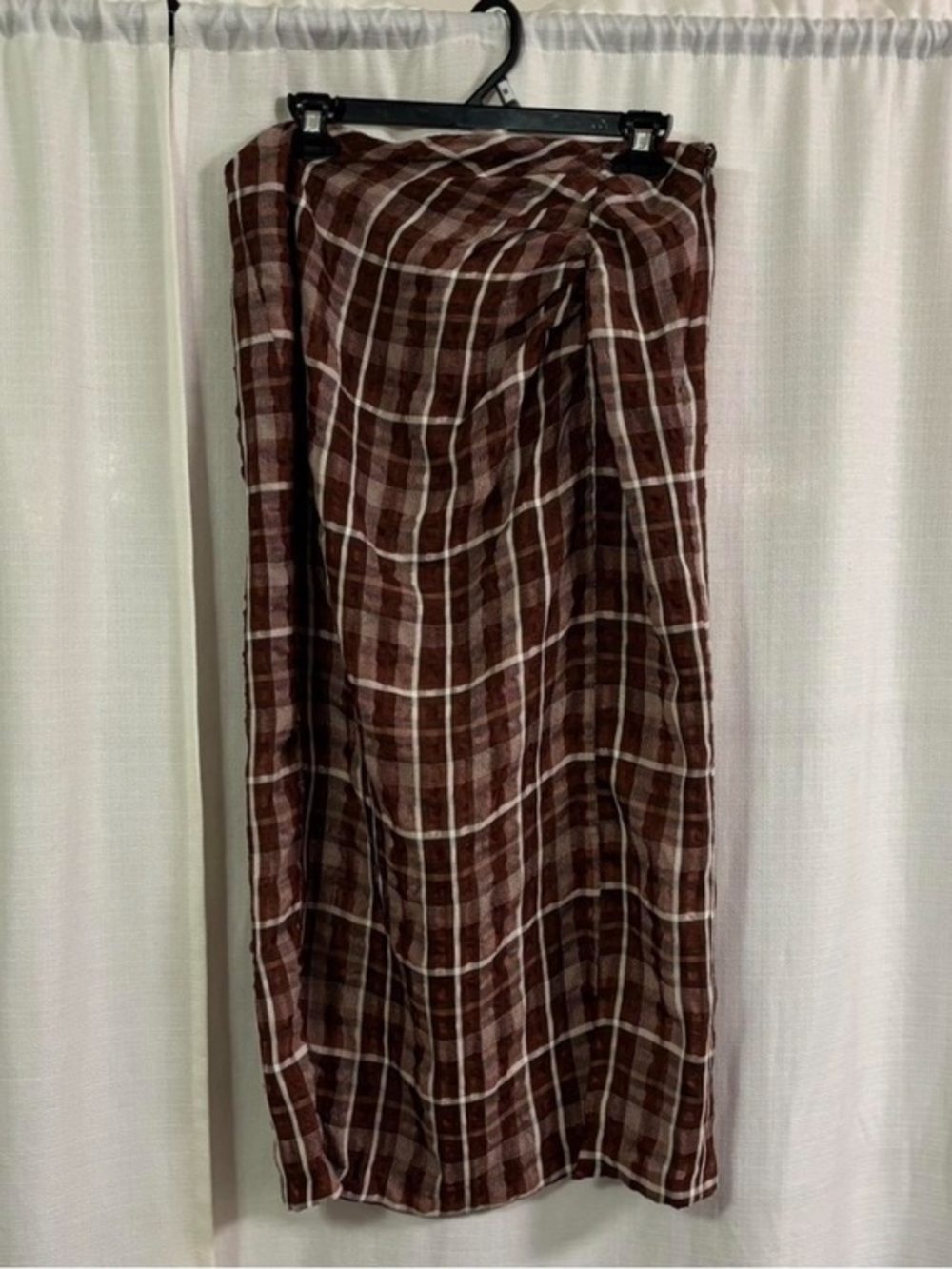 Zara Brown Plaid Midi Skirt size L